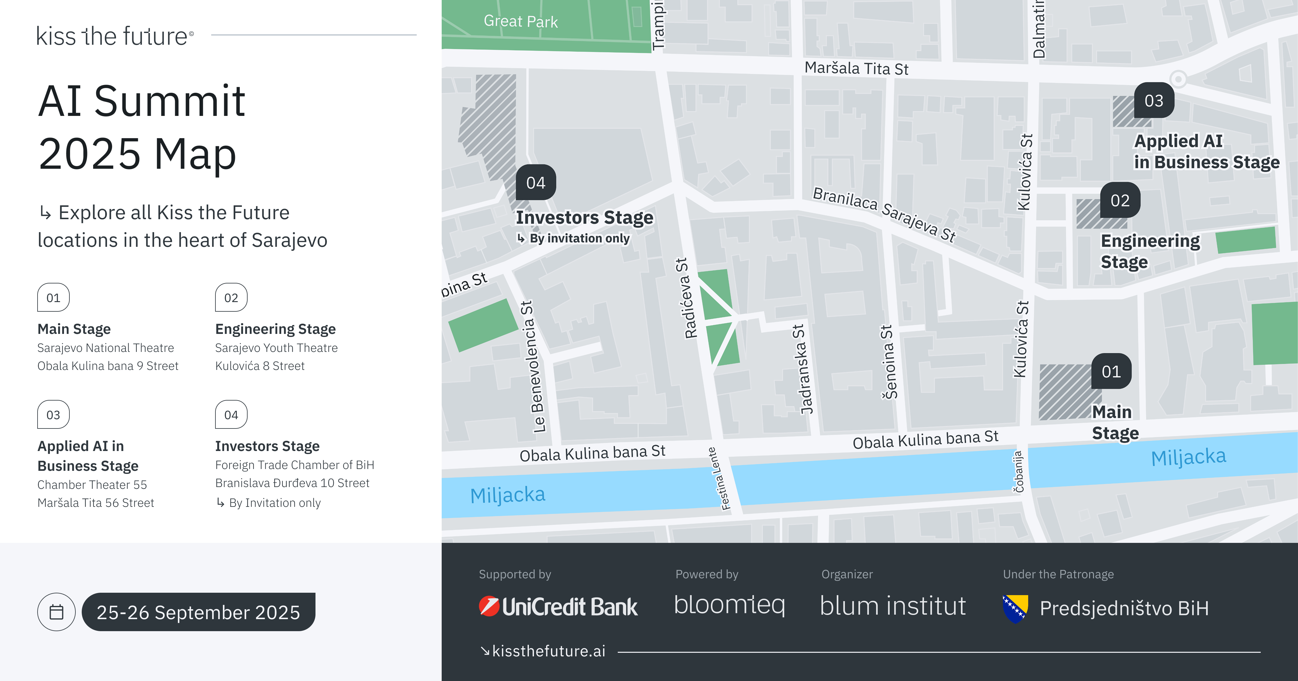 AI Summit 2025 Map - Kiss the Future locations in Sarajevo